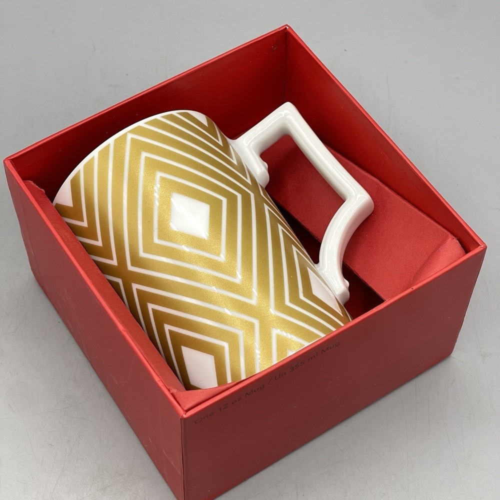 Starbucks Mug White Gold Coffee 12oz Gift Box By Rosanna 2013 Festive Holiday